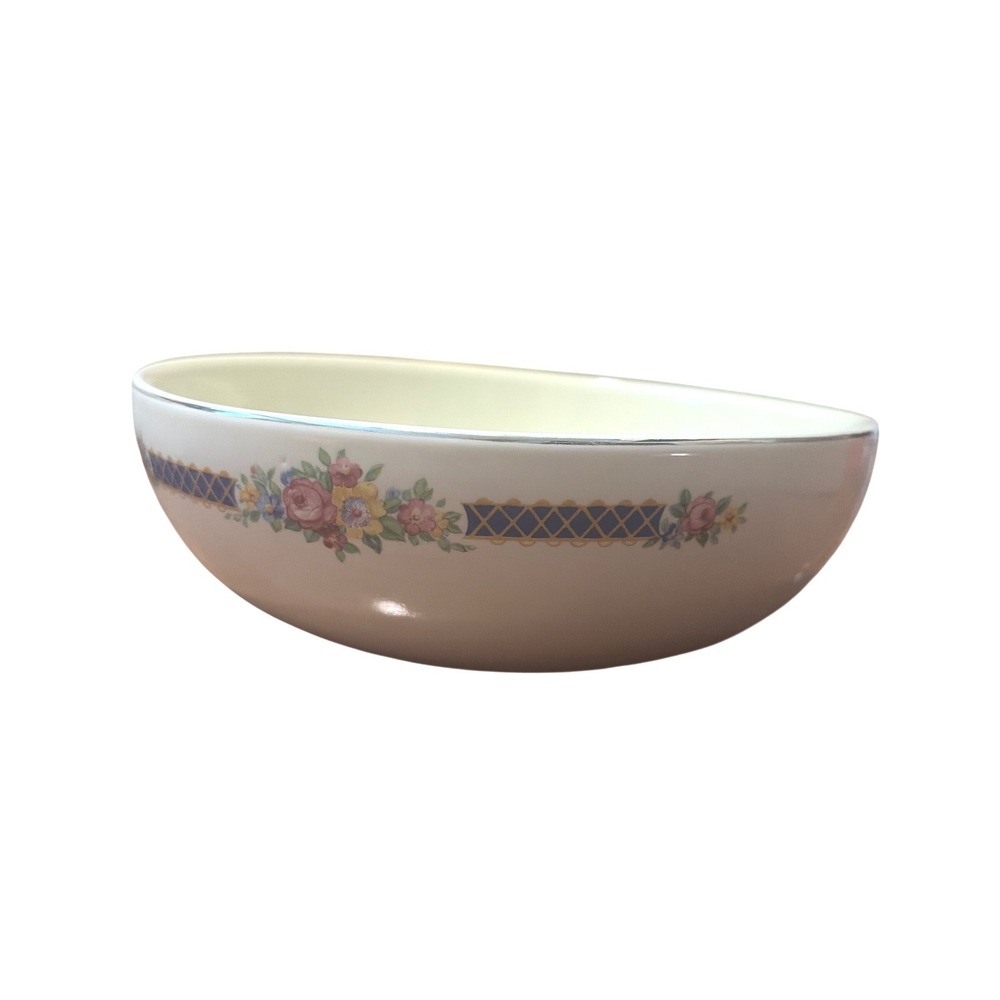 Hall China Serving Bowl Vintage Floral‎ Lattice Cream Gold Trim 9 Inch